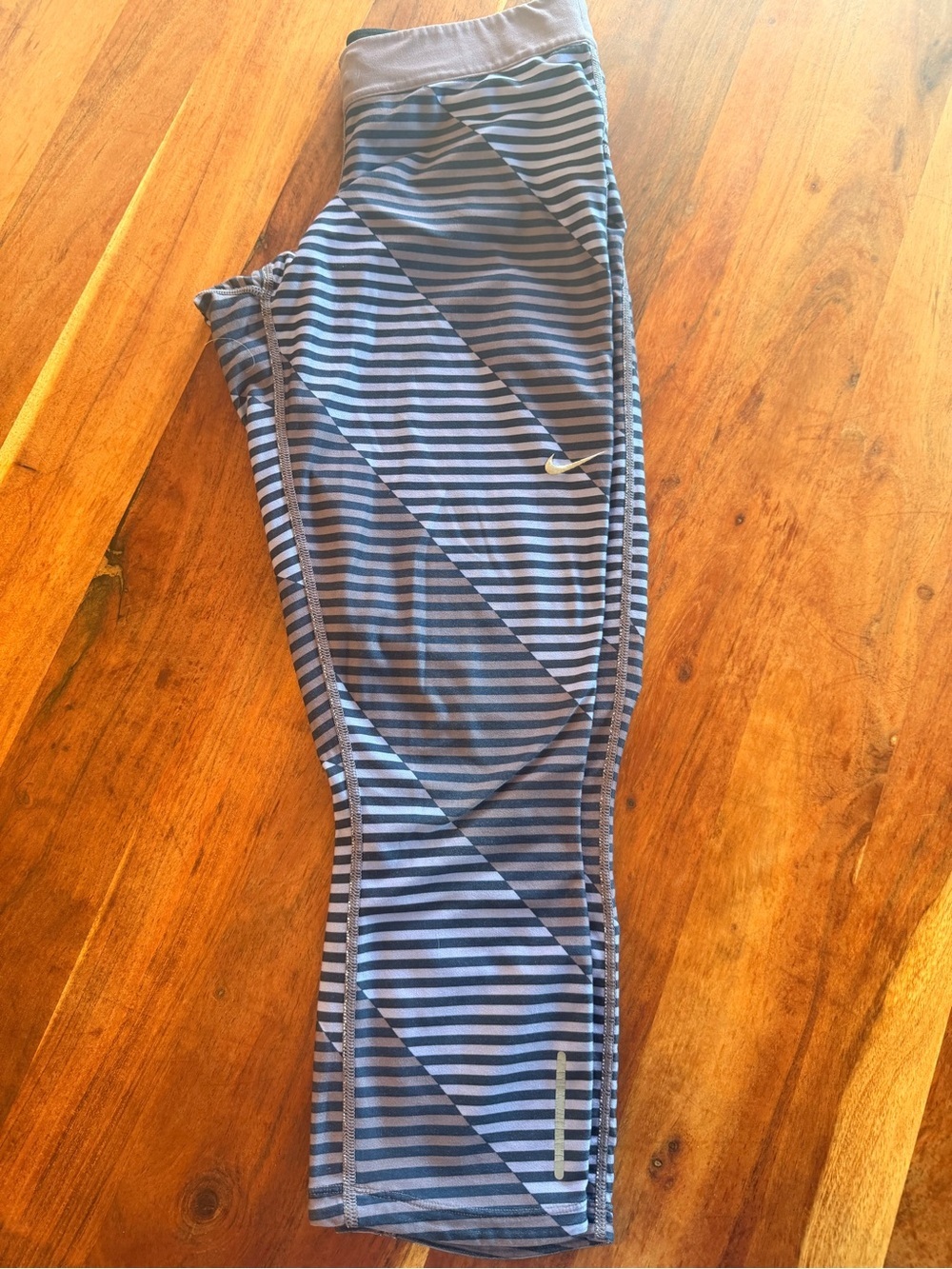 Nike DriFit Blue/ Purple Striped Running Leggings with drawstring